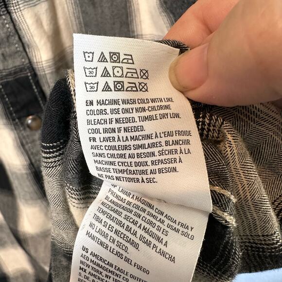 American Eagle Outfitters Plaid Check Shirt Mens Sz L Pearl Snap Chest Pocket LS - Picture 7 of 7